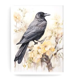 Watercolor Floral Crow Raven Wall Art Illustration Print Poster Card Unframed